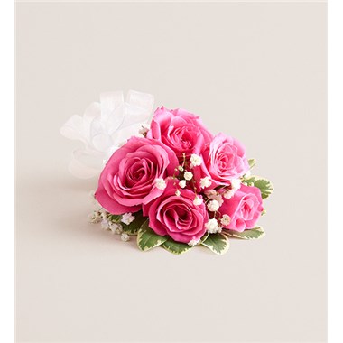Hot Pink Spray Rose Corsage-White Bow